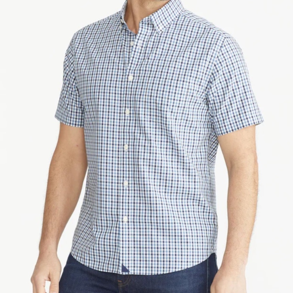 Untuckit Teal & Blue check shortsleeve button down